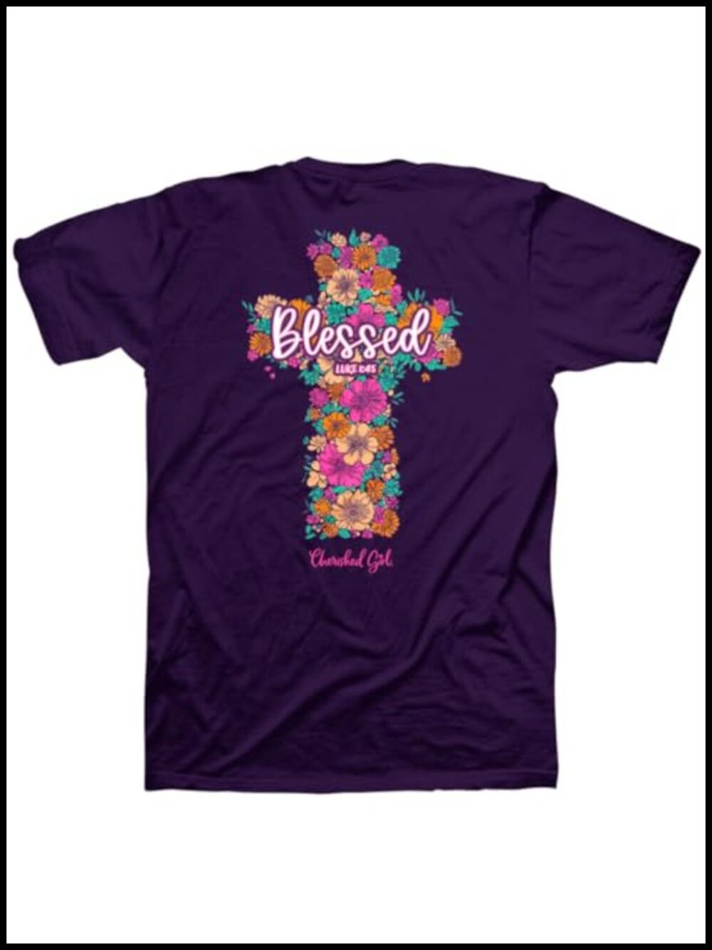 Floral Cross Blessed Luke 1:45 Cotton Crew Neck Tee